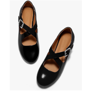 Coutgo Women's Ballet Flats Comfortable Closed Round Toe Criss Cross Ankle Strap Dress Dance Flat Shoes Size 6