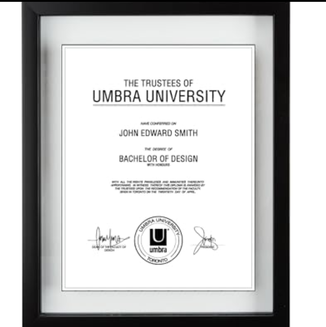 Umbra 316280-040 Floating Frame for Displaying Documents, Diploma, Certificate, Photo or Artwork, 11 x 14 8-1/2 x 11, Black Pack Of 3