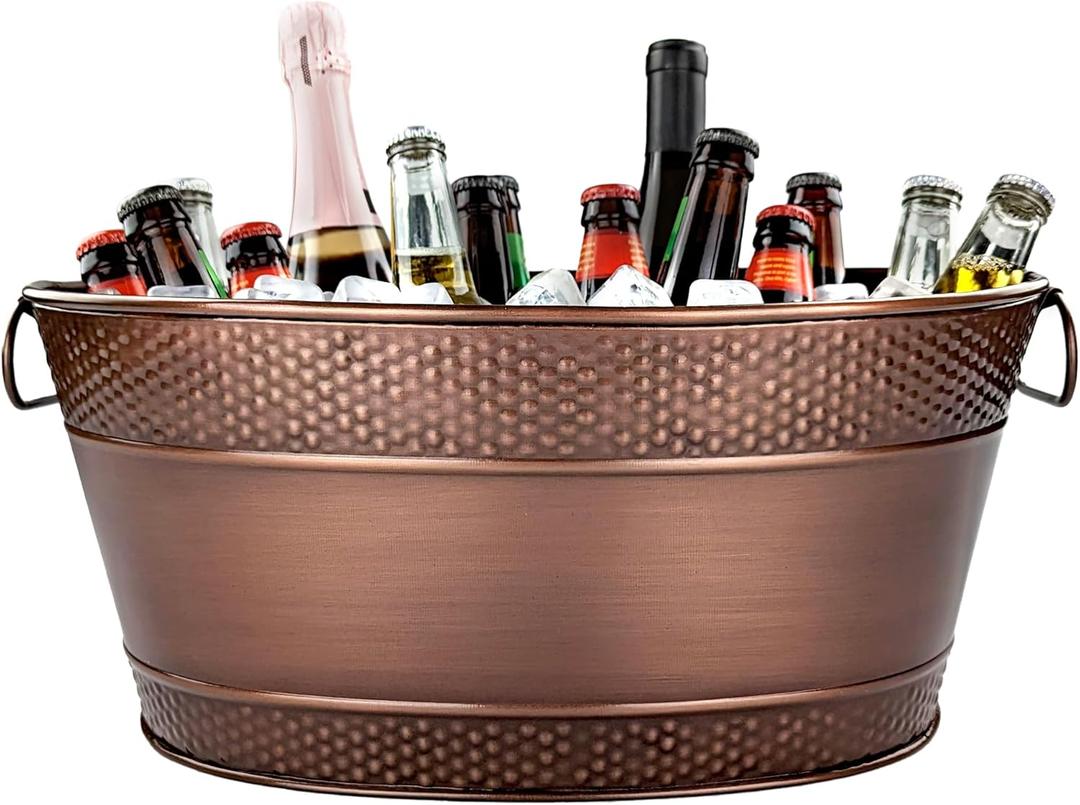 BREKX Galvanized Beverage Tub for Parties, Oval Drink Bucket with Handles,  Cooler Bucket for Home Bar (15-Quarts, 16-Bottles), Long-Lasting for Years of Celebrations