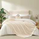 Snuggle Sac Cream Waffle Blanket for Couch Bed Sofa 60x80 inches, Reversible Beige Soft Throw Microfiber Fluffy Fuzzy Cozy Knit Twin Blanket for Women Mothers Birthday Gifts