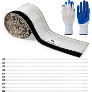 Heat Shroud Sleeve, Aluminized Sleeving, Silver Hose Wire Protection Sleeving 1/2" I.D. x 10FT with Hook and Loop Closure, 10PCS Stainless Steel Cable Ties (Silver, W: 2.8inch L: 10FT)