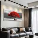 wall art for living room Decorations Photo Prints - panoramic black and white with red trees The moon Landscape - Modern Home Decor The room Stretched and Framed Ready to Hang artwork 20x40inches