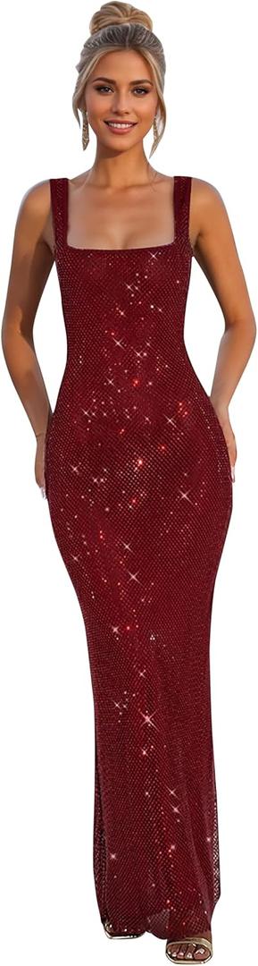 Womens Sparkly Sequin Prom Dress for Women 2026 Bachelorette & Birthday Party,Homecoming Dancing,Evening Cocktail (Red, M)
