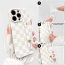 NITITOP Compatible with iPhone 15 Pro Case with Wrist Strap Kickstand Cute Trendy Checkerboard Plaid for Women Girls Slim Fit TPU Silicone Shockproof Full Camera Protective Cover - White