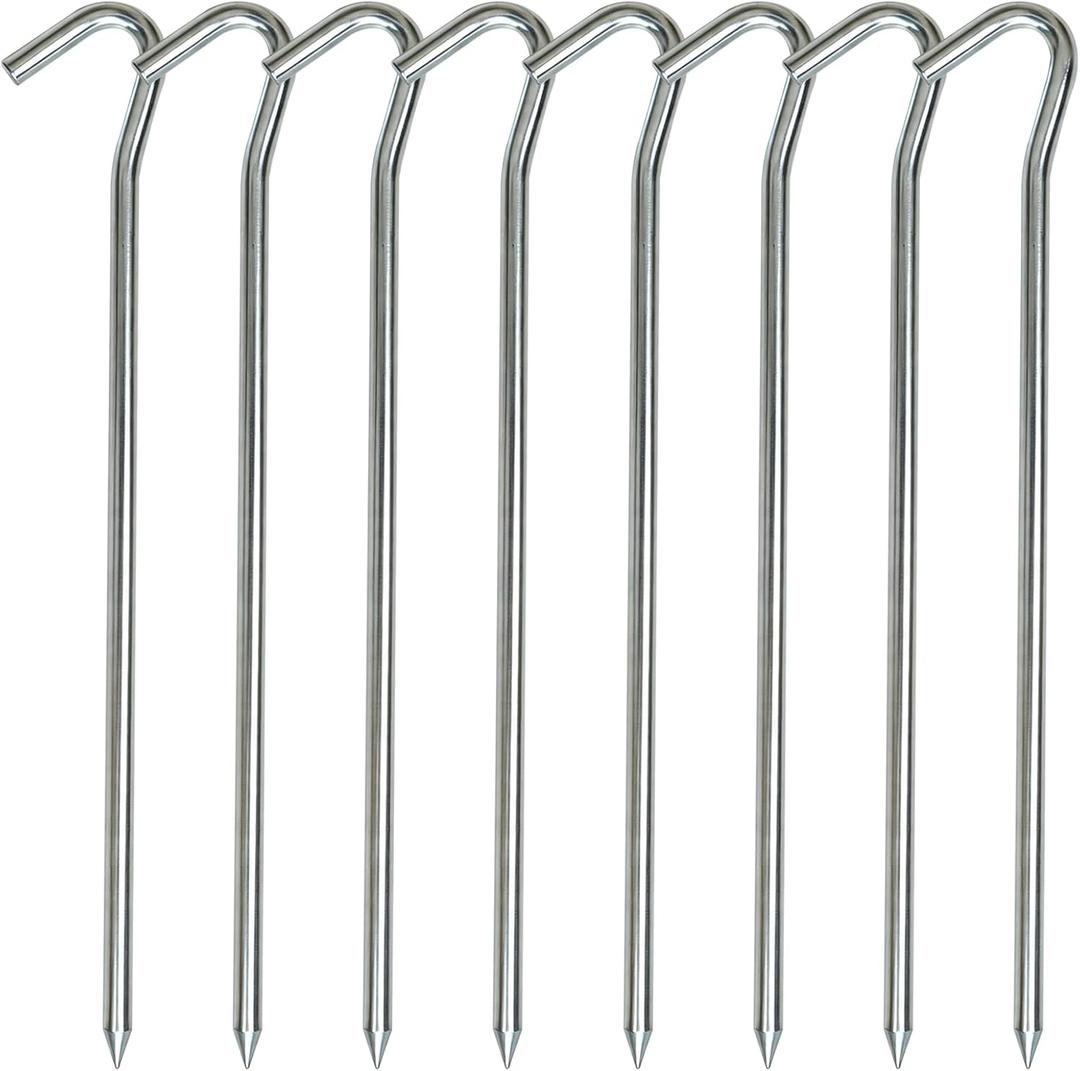AAGUT Tent Stakes Heavy Duty Metal 9 Inch, 8 Pack Rust-Resistant Galvanized Steel Camping Stake Garden Edging Fence Hooks Yard Tent Pegs for Inflatable, Tarp, Outdoor Christmas Decorations