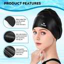 2 Pack Large Swim Caps for Long Hair, Silicone Swimming Cap for Adult Women Men, Waterproof Swim Hats Bathing Caps to Keep Hair Dry with Bonus Nose Clip and Earplugs