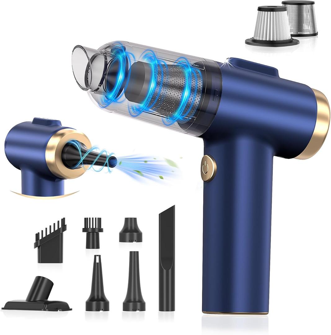 Handheld Car Vacuum Cleaner, 2-in-1 Portable Mini Car Vacuum Cleaner,21000Pa High Power & Air Duster, Handheld Vacuum Cordless with LED Light and Multi-Nozzles for Car,Home,Office,Pet(Blue)