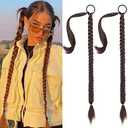 SEIKEA 2PCS Long Braid Ponytail Extension with Hair Tie Long Straight Wrap Around Hair Extensions Ponytail Natural Synthetic Hair Piece Dark BrownCopper Highlights 26 Inch (After Braided 23 Inch)