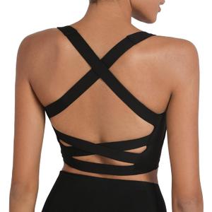 romansong Strappy Yoga Sports Bras for Women Padded Criss-Cross Back Tank Tops (Medium, Black)