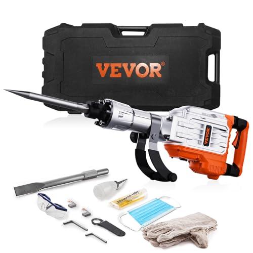 VEVOR Demolition Jack Hammer, 3500W Jack Hammer Concrete Breaker 1900 BPM Heavy Duty Electric Jack Hammer, 2pcs Chisel w/Gloves & 360°C Swiveling Front Handle for Trenching and Breaking Holes