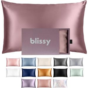 Blissy Silk Pillowcase - 100% Pure Mulberry Silk - 22 Momme 6A High-Grade Fibers - Silk Pillow Cover for Hair & Skin - Regular, Queen & King (Plum, Queen)