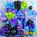Blue Purple Balloon Garland Arch Kit, 104 PCS Metallic Purple Blue Black and Green Balloons with Star Balloons for Kids Boys Video Game Night Birthday Party Decorations