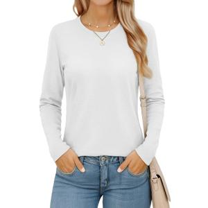 MAGCOMSEN Women's Long Sleeve Shirts Casual Crew Neck T-Shirt 2025 Basic Fall Tops Classic-fit Tee Breathable Cotton Top (Black, XXL)