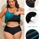 Plus Size Swim Top for Curvy Women Double Strap Flowy Cute Tankini Swimsuit Tops Hides Tummy Blue Green Rays 22W