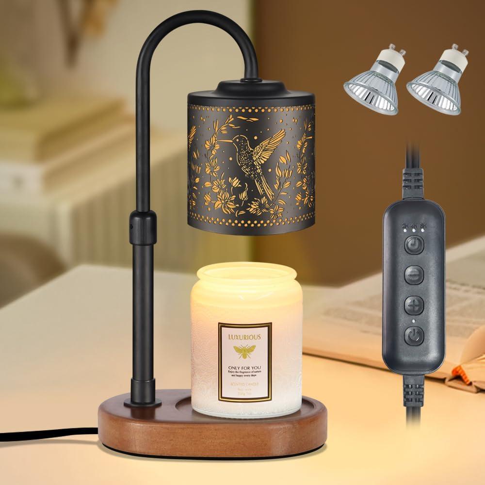 Dimmable Candle Warmer Lamp with Timer Adjustable Height for Scented Jar Candles Electric Candle Wax Melt Warmer for Home Decor Christmas Birthday Gifts for Women Mom(Hummingbird) (01-black-hummingbird)