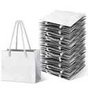 Fainne 24 Pcs Silver Mini Gift Bags with Handle, Bags Bulk Extra Small Paper Party Favor Boxes Tiny for Christmas Wedding Baby Shower Birthday Wrapping Supplies, 4.7 x 3.9 x 2.3 Inch
