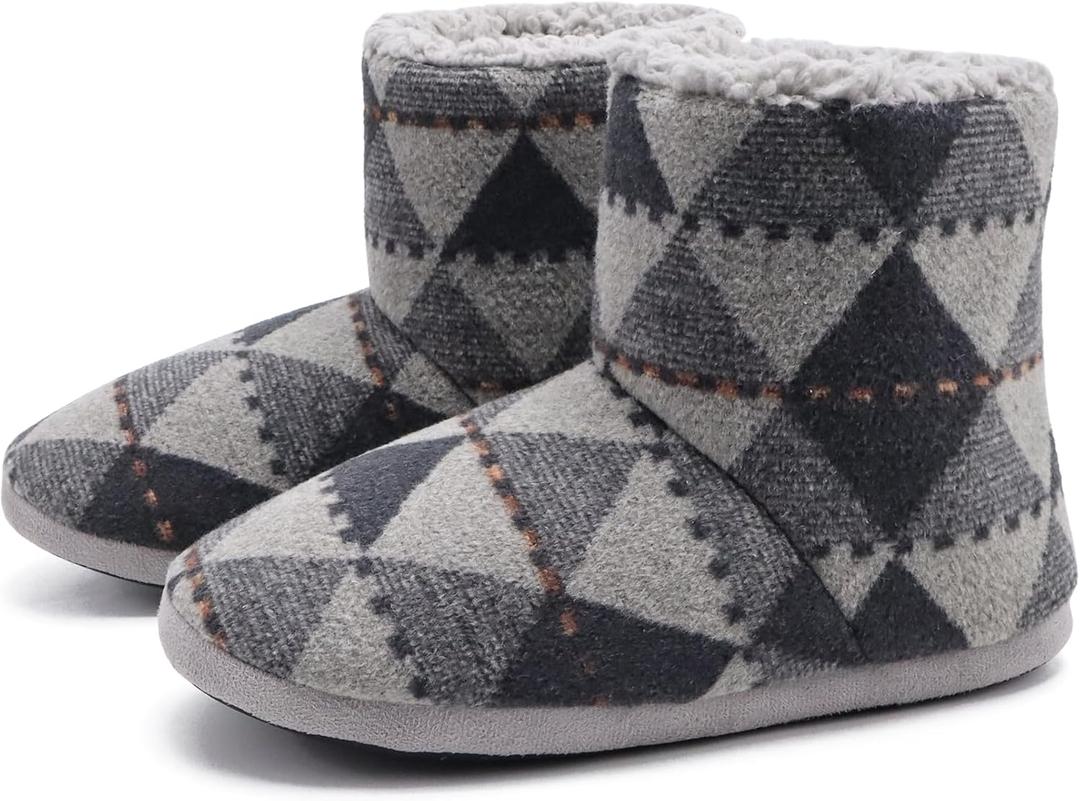 GPOS Knit Rock Wool Warm Men Indoor Pull on Cozy Memory Foam Slipper Boots Soft Rubber Sole (8, Triangle Grey)