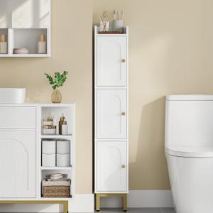 Hzuaneri Slim Bathroom Storage Cabinet, Narrow Bathroom Organizers and Storage with 4 Adjustable Feet, Laundry Room Organization for Small Space, Kitchen, Living Room, 3 Doors White BC22313G, 7.9 "D X 7.9 "W X 42.8 "H