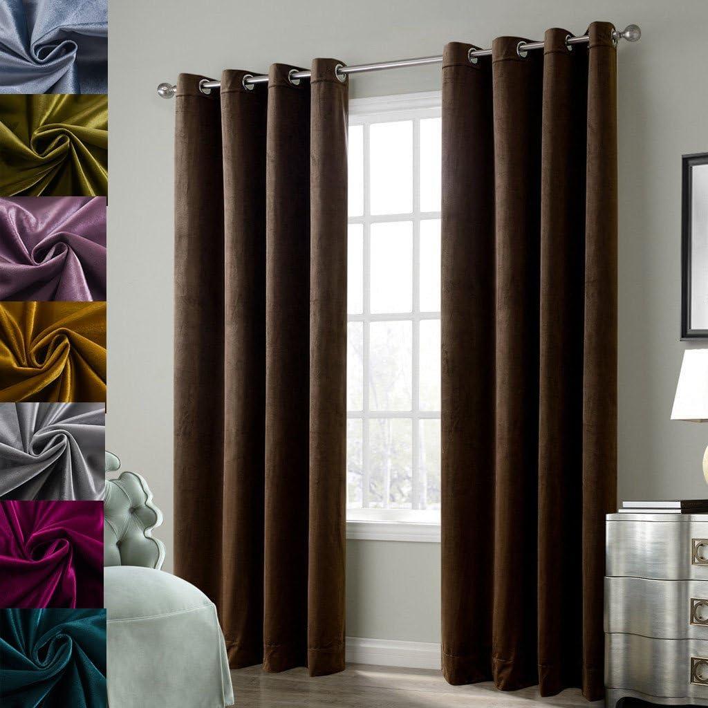 Cherry Home Set of 2 Blackout Velvet Drapes Room Darkening Curtains Panel Grommet Drapery, 52 by 96-Inch, Chocolate Brown(2 Panels) Theater| Bedroom| Living Room| Hotel