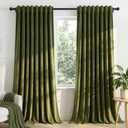 Olive Green Velvet Blackout Curtains Back Tab 52x84, 2 Panels