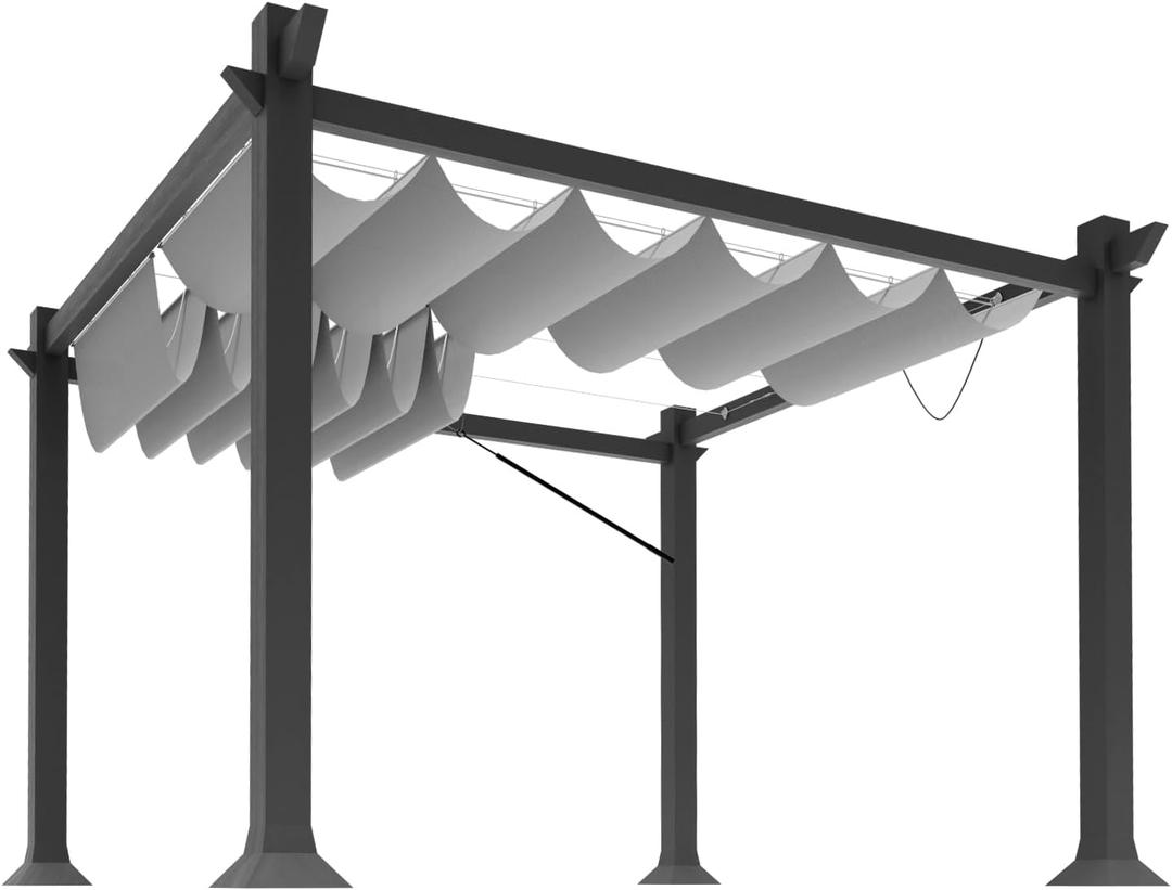 4'x16' Retractable Pergola Canopy Shade Cover UV Block Replacement Shade Cloth Outdoor Breathable Wave Sunshade Sails with Wire Cables for Deck Porch Garage Backyard Beach, Light Gray