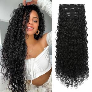 LONAI 4PC Clip in Hair Extensions, 100 Pure Protein Silk Curly Hair Extension for Women, 26 Inch Long Soft Natural Hair Extensions-Natural Black