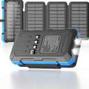 Solar Charger Power Bank 49800mAh with 4 Built-in Cables & 3 Foldable Panels, PD22.5W Fast Portable Phone Charger, External Battery Pack with USB-C in/Output & Flashlight for Outdoor Camping (Blue)