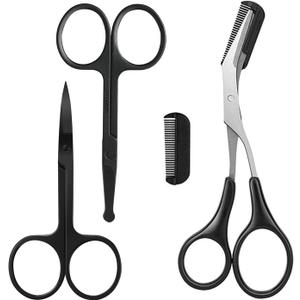 Eyebrow Scissors with Comb, KAJUDA Facial Hair Small Grooming Scissors For Men Women - Eyebrow Trimmer Scissor for Eyebrows, Nose Hair, Mustache, Beard, Eyelash - 3PCS Black