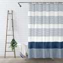 Awellife Boho Navy Blue Shower Curtain for Bathroom Stripe Shower Curtain 72 X 72 Inches Farmhouse Cotton (Tassel Free-navy)