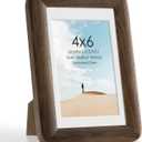 4x6 Picture Frame, Solid Walnut Wood Photo Frame with Mat for 3.5x5 Photos or 4x 6 without Mat, 4x6 Wooden Photo Frames with Tempered Glass, 4 x 6 Curved Wood Picture Frame for Wall or Tabletop Display