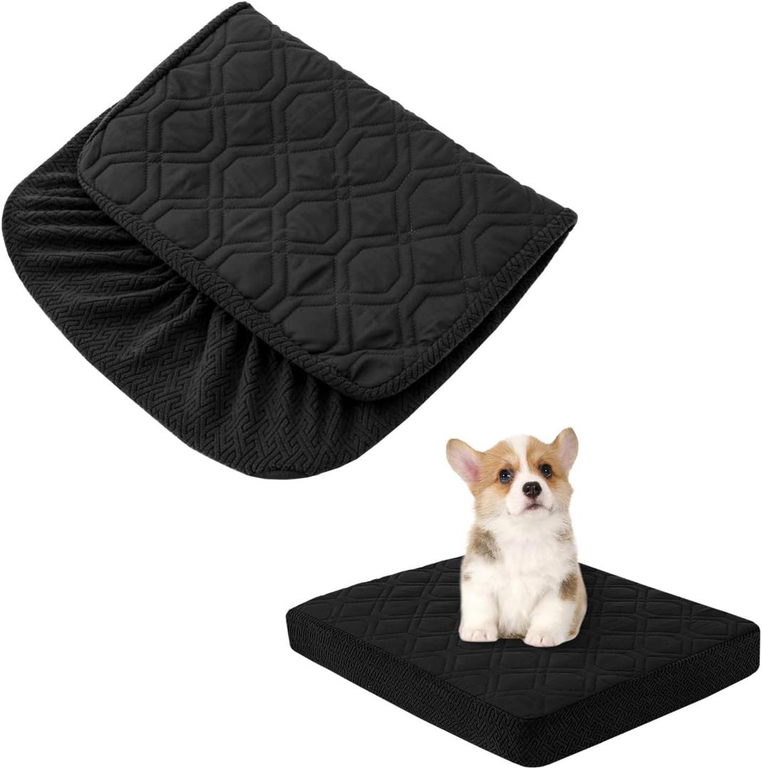 Dog Bed Covers Replacement Washable - Waterproof Dog Bed Covers Quilted, Water Absorbable Pet Puppy Bed Cover for Dog Cat, Cover Only 30Lx20Wx6H Inches Black (20X30X6")