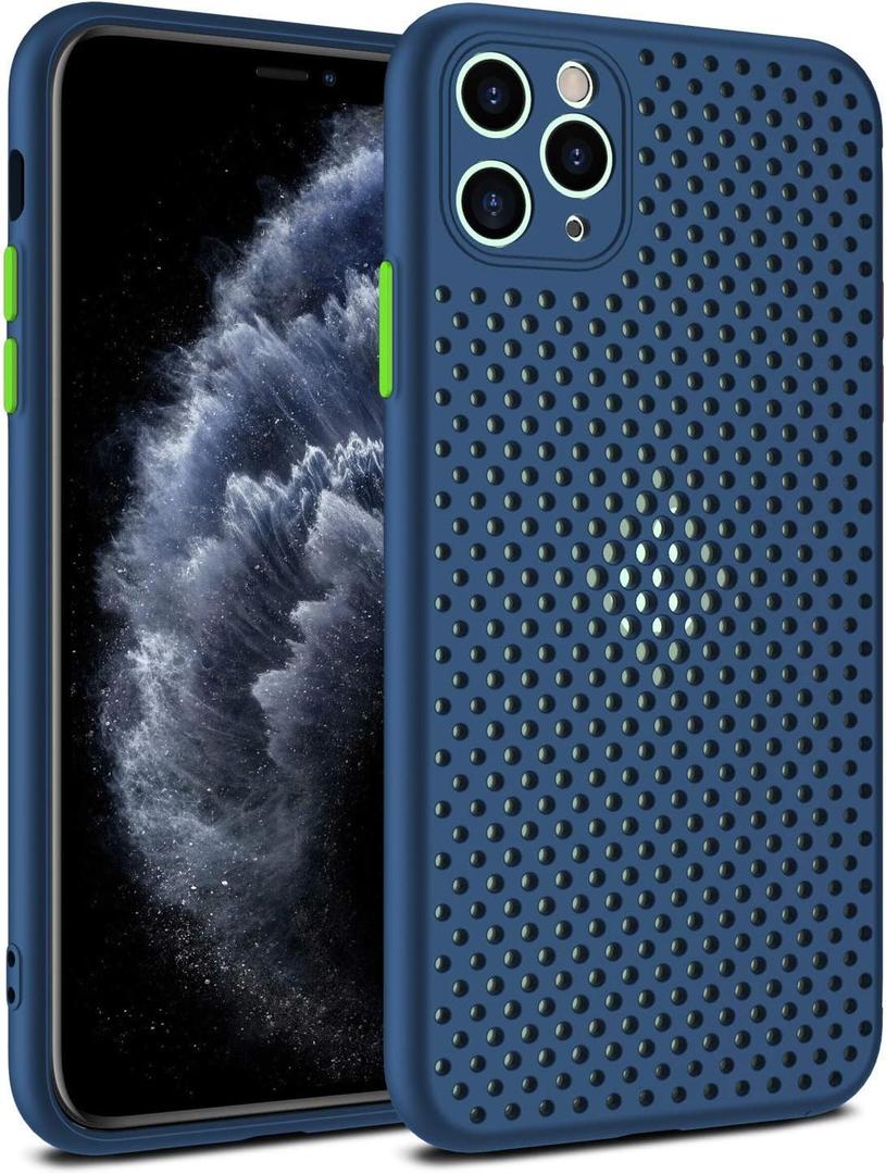 Heat Dissipation Case Compatible with iPhone, Breathable Cooling Hollow Cellular Hole Full Back Camera Lens Protection(Blue, for iPhone 15)