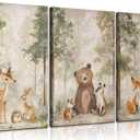 MIZILI 3Pcs Woodland Animal Nursery Canvas wall art Wild Animals Forest Paintings Pictures Wall Decor Fox Bear Deer Watercolor Poster Printing Artwork for Boys Room Girls Room Home Decoration