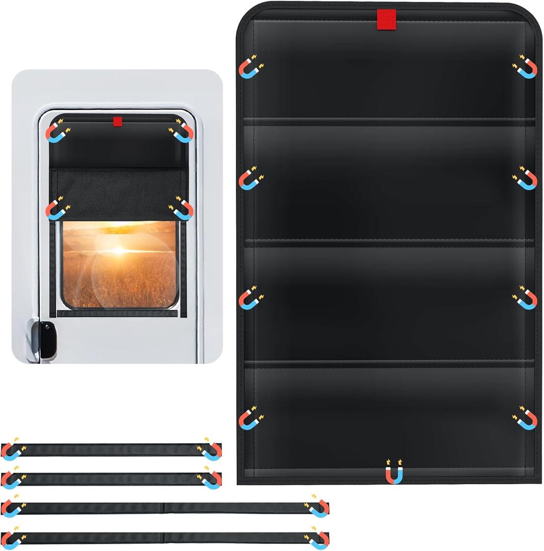 Magnetic RV Door Window Shade - 25" x 16" Foldable Blackout Window Cover with Thermal Insulation, UV Protection, Waterproof 600D Oxford Fabric for Camper Trailer, Travel Trailer, and RV Windows