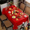 SASTYBALE Red Vinyl Tablecloth with Flannel Backing, Waterproof PVC Tablecloths for Rectangle Tables, Plastic Wipeable Table Cloths for Daily, Holiday and Party Dinner(60 x 102 Inch)