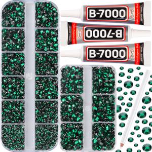 b-7000 Glue on 7500Pcs Dark Pink Rhinestones Flatback for Crafts Clothing Clothes Fabric Shoes Jerseys, Crystals Diamonds Gems Flat Back Rhinestone Kit Multi Sizes SS 6 to SS 20