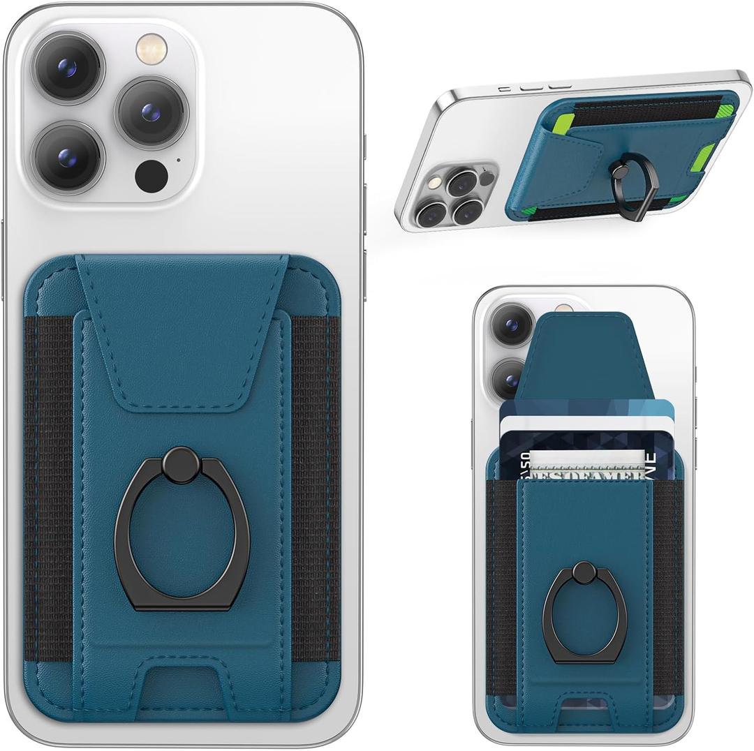 For Magsafe Wallet with Grip, 6-Card Holder, Stronger Magnetic Card Wallet Holder for iPhone 17/16/15, iPhone 14/13/12 Series, Leather Magnetic Phone Wallet with Privacy Flap, RFID Blocking, Blue