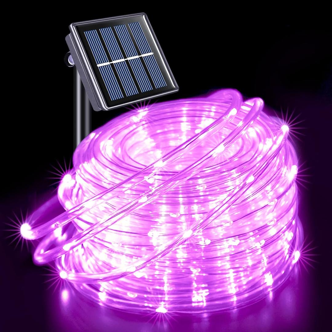 JMEXSUSS 200 LED Pink Solar Rope Lights,72ft 8 Modes Solar Rope Lights Outdoor Waterproof LED, Pink Solar Fairy Lights for Fence,Gazebo,Yard,Walkway