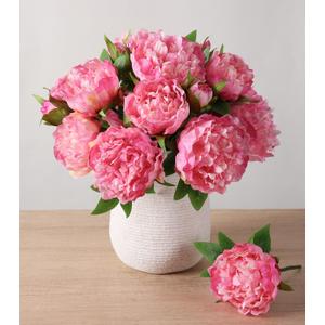florisso Pink Peony Artificial Flowers - 11 Branches Faux Peonies for Wedding Bouquets, Home Decor & DIY Craft Projects (Artificial Floral Decor)