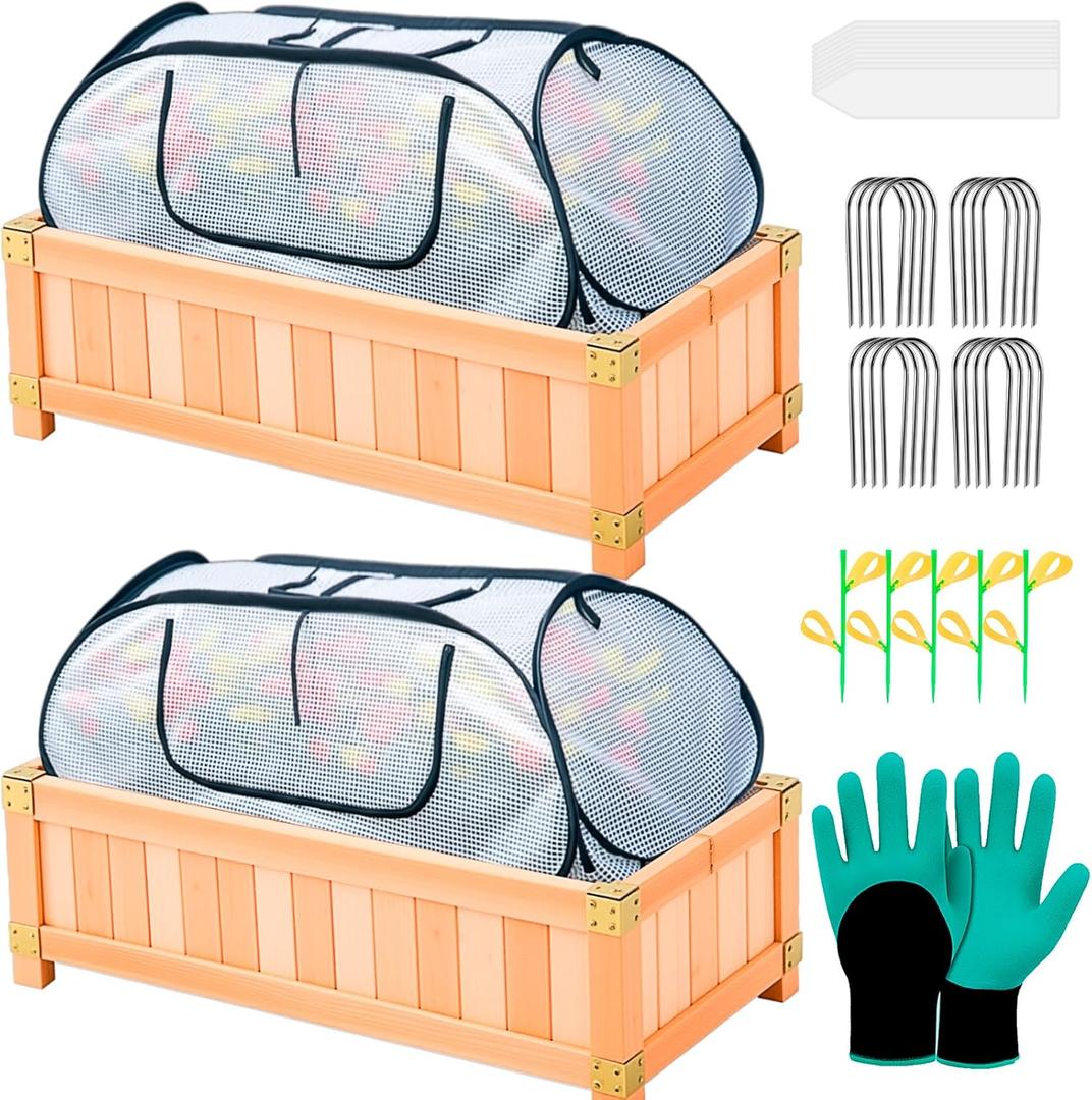 Garden Covers for Raised Beds, Pop Up Raised Garden Bed Cover, Garden Row Plants Cover Accelerator, Greenhouse Cover for Protecting Seedlings Fruits Vegetable Rows 45" L x 22" W x 16" H(2 Pack)