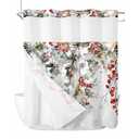 Christmas No Hook Shower Curtain with Snap in Liner, Pine Leaf Berry Snowflake Gray Shower Curtain for Bathroom Waterproof Winter Xmas Bath Curtain with See Through Mesh Top Window