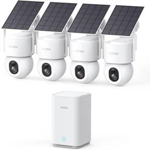 aosu SolarCam D1 Max 4-Cam Kit, 4K Solar Security Cameras Wireless Outdoor, 360 PTZ Auto Tracking & Vehicle Detection, Color Night Vision, No Subscription Required, 1TB Expandable Storage