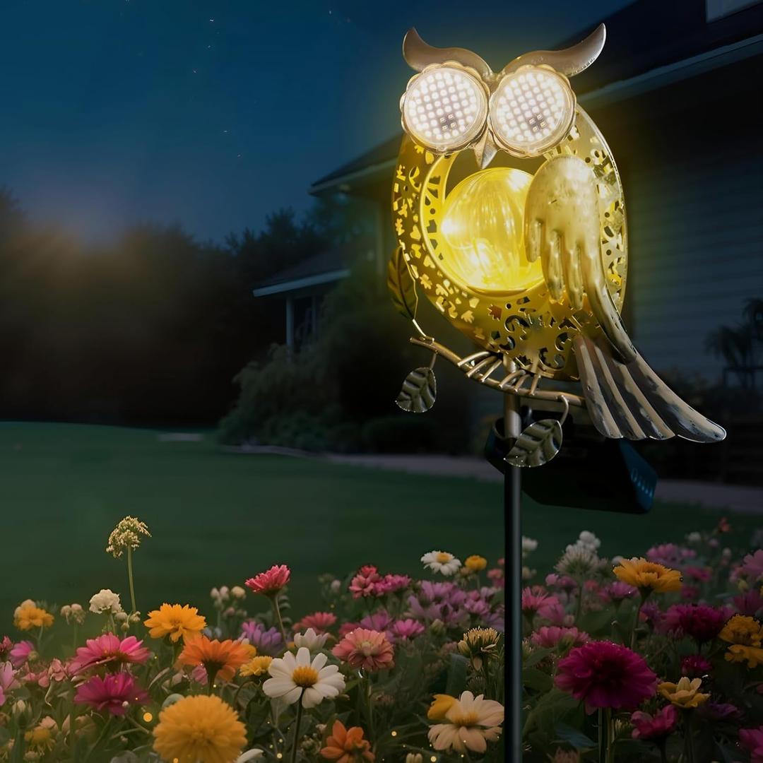 Solar Lights Outdoor Decor, Solar Owl Yard Decorations Outdoor, Garden Decorative, IP65 Waterproof, Gifts for Women Mom, for Yard Patio Lawn Pathway Landscape (Warm yellow - Owl)