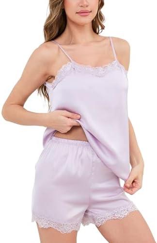 Artfasion Women Silk Cami Pajama Set: Satin Lace Trim 2 Piece Sleepwear Camisole Shorts Set Soft Summer Nightwear for Gifts Artfasion Women Silk Cami Pajama Set: Satin Lace Trim 2 Piece Sleepwear Camisole Shorts Set Soft Summer Nightwear for Gifts