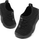 FEETCITY Toddler Slip On Shoes Boys Girls Wide Toddler Tennis Shoes Sports Walking Sneakers (Black)