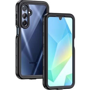 Lanhiem for Samsung Galaxy A16 5G Phone Case, IP68 Waterproof Dustproof, Built-in Screen Protector, Rugged Full Body Shockproof Protective Cover for Samsung A16 5G / 4G 6.7", Black/Clear