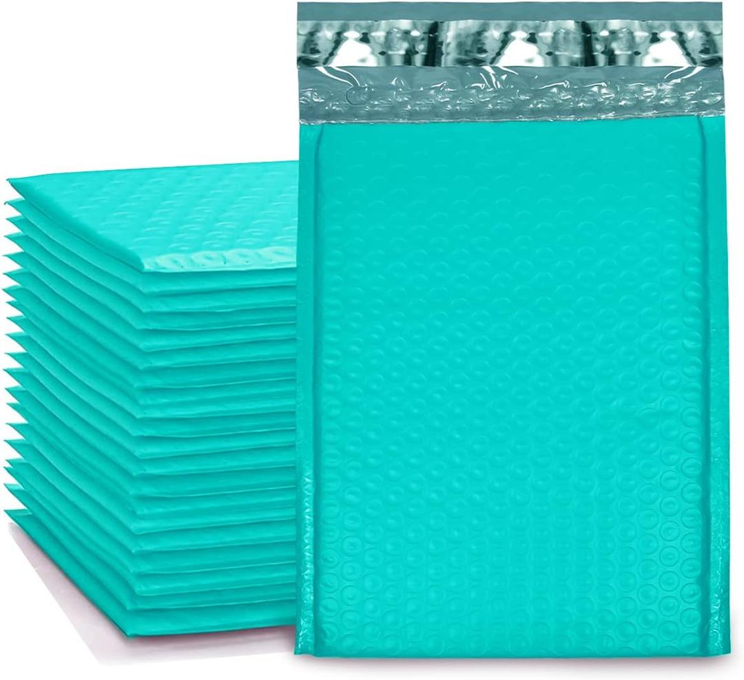 PackageZoom Bubble Mailers 4x8 Inch Teal 50 Pack Bubble Mailer, Self Seal Bubble Envelopes, Packaging For Businesses Waterproof Padded Envelopes Mailers #000