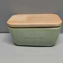 HVH Ceramic Butter Dish with Lid for Countertop, Airtight Butter Keeper with Turquoise Wooden Lid (6 x 3.5 x 2.7)