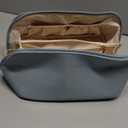 EACHY Travel Makeup Bag, Large Capacity Cosmetic Bag for Women, Waterproof PU Leather, Flat Open Portable Toiletry Bag for Skincare, Brushes & Travel Essentials (Medium, AJ-Blue)