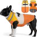 Dog Coat, Waterproof Dog Winter Coats for Small Dogs, Reflective Dogs Jacket with Harness Built in, Zip-up Cold Weather Coats Pet Vest Turtleneck Doggy Snowsuit, Orange Medium